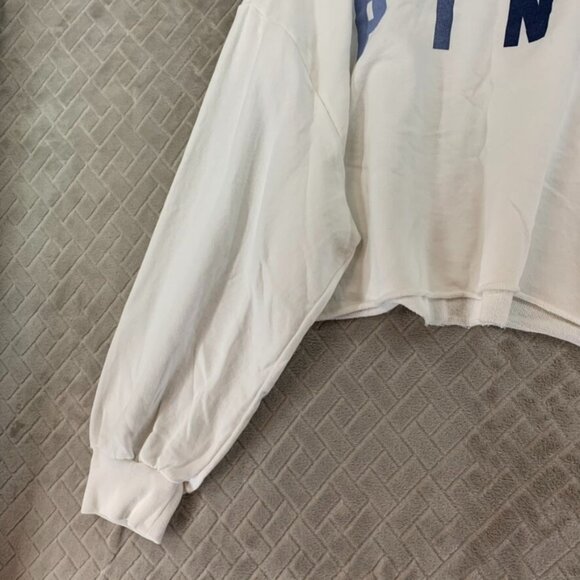Pink Womans L Sweatshirt White Cropped Baggy Long Sleeve Logo Lounge Athletic - Picture 3 of 14